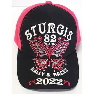 Lorimco Sturgis 2022 Pink/Black Butterfly Embroider Rally & Races Hook Loop Tab